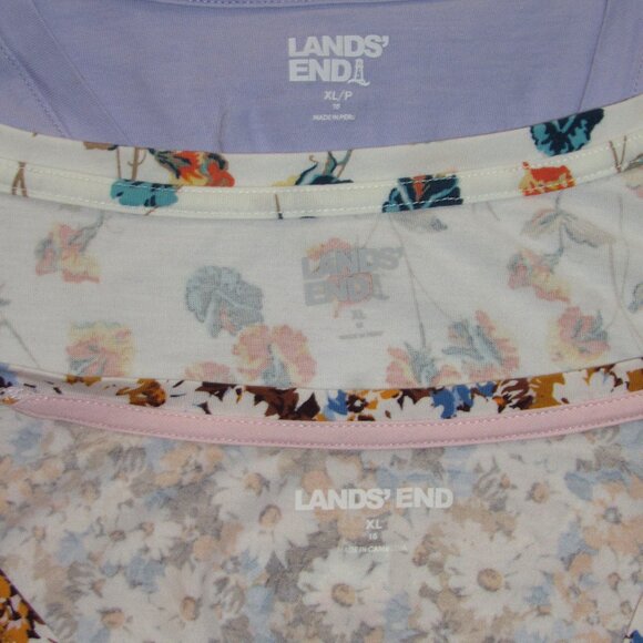 Lot of 3 Lands End Women's Short Sleeve T Shirts sz XL Floral V Neck Cotton - Picture 2 of 3